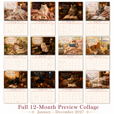 Cozy Cats & Books Wall Calendar 2027