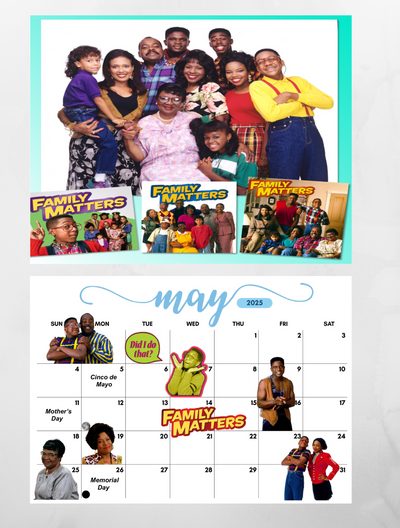 Black 90s TV Shows Wall Calendar 2025