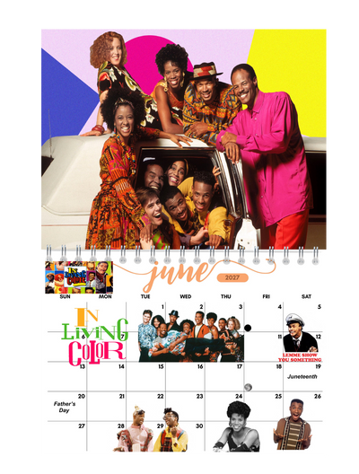 Black 90s TV Shows Wall Calendar 2027 featured design detail — 2027 wall calendar interior artwork by Jays Calendars