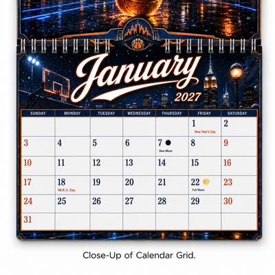 Knicks Empire 2027 Wall Calendar — NYC Hoops Art | 11x17 Spiral-Bound Sports Calendar