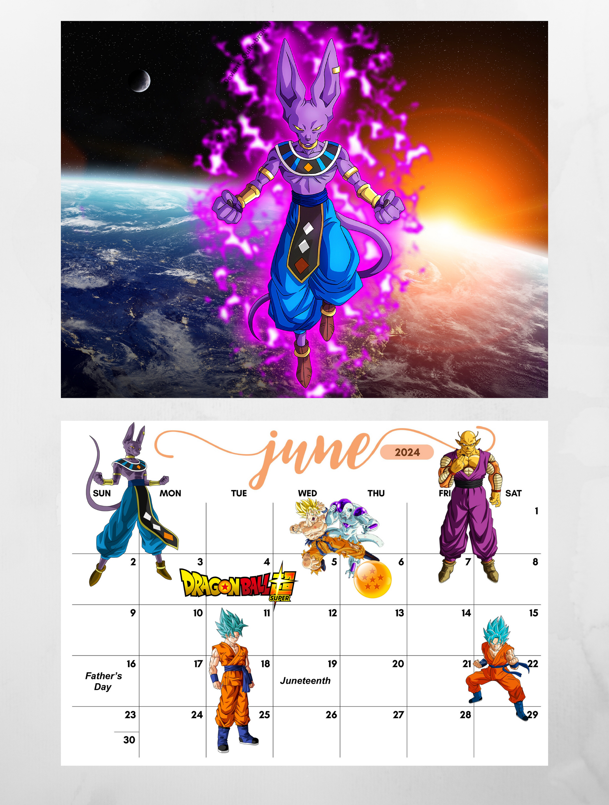 Goku Calendario mes de junio 2024 en 2023