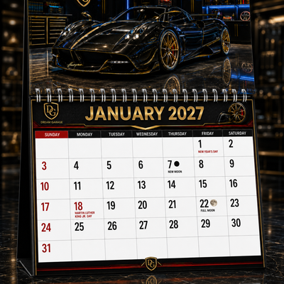 Dream Garage 2027 Wall Calendar — 12 Months of Exotic & Classic Cars | 11x17 Luxury Car Calendar