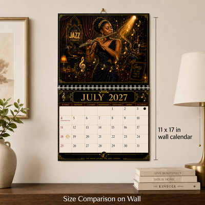 Jazz Instruments 2027 Wall Calendar featured design detail — 2027 wall calendar interior artwork by Jays Calendars