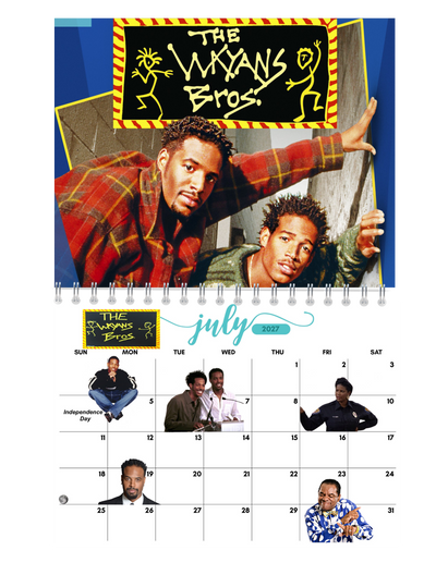 Black 90s TV Shows Wall Calendar 2027 featured design detail — 2027 wall calendar interior artwork by Jays Calendars
