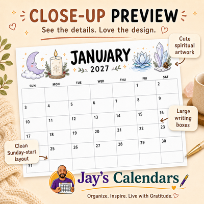 Spiritual Printable Calendar 2026-2027 | 18-Month Instant Digital Download