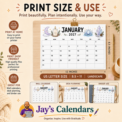 Spiritual Printable Calendar 2026-2027 | 18-Month Instant Digital Download