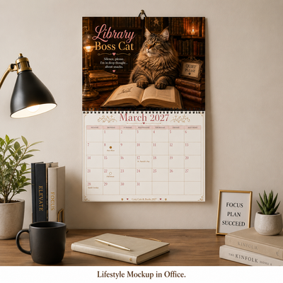 Cozy Cats & Books Wall Calendar 2027