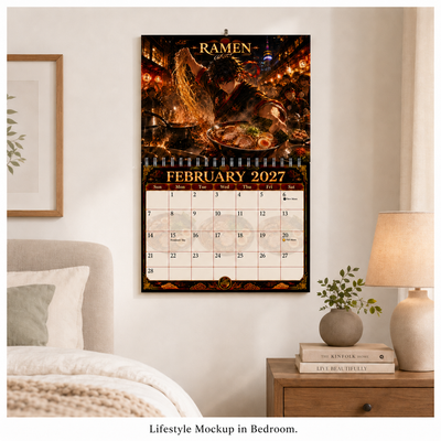 Neo Osaka Kitchen Wars 2027 Wall Calendar size comparison on wall — 11x17 inches, 2027 spiral-bound wall calendar by Jays Calendars