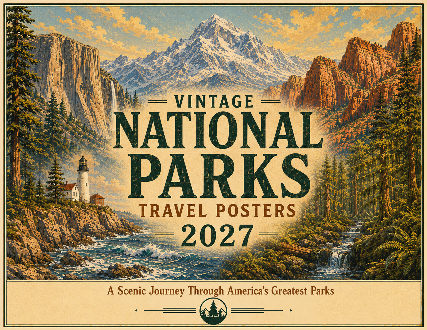Vintage National Parks Travel Posters Wall Calendar 2027