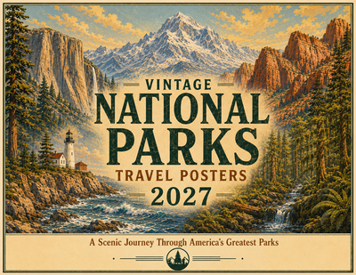 Vintage National Parks Travel Posters Wall Calendar 2027