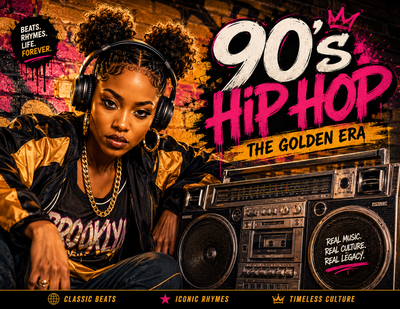 90s Women of Hip Hop Wall Calendar 2027 front cover — 2027 themed wall calendar, 11x17 spiral-bound, printed in the USA by Jays Calendars