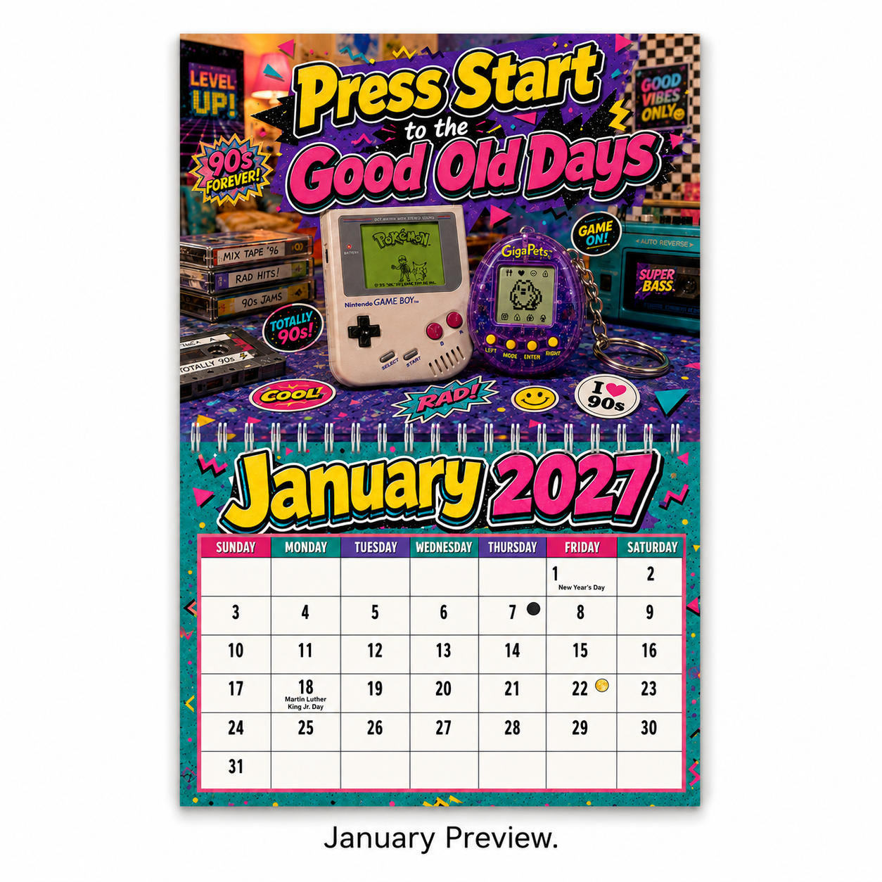 90s Nostalgic Toys Wall Calendar 2027