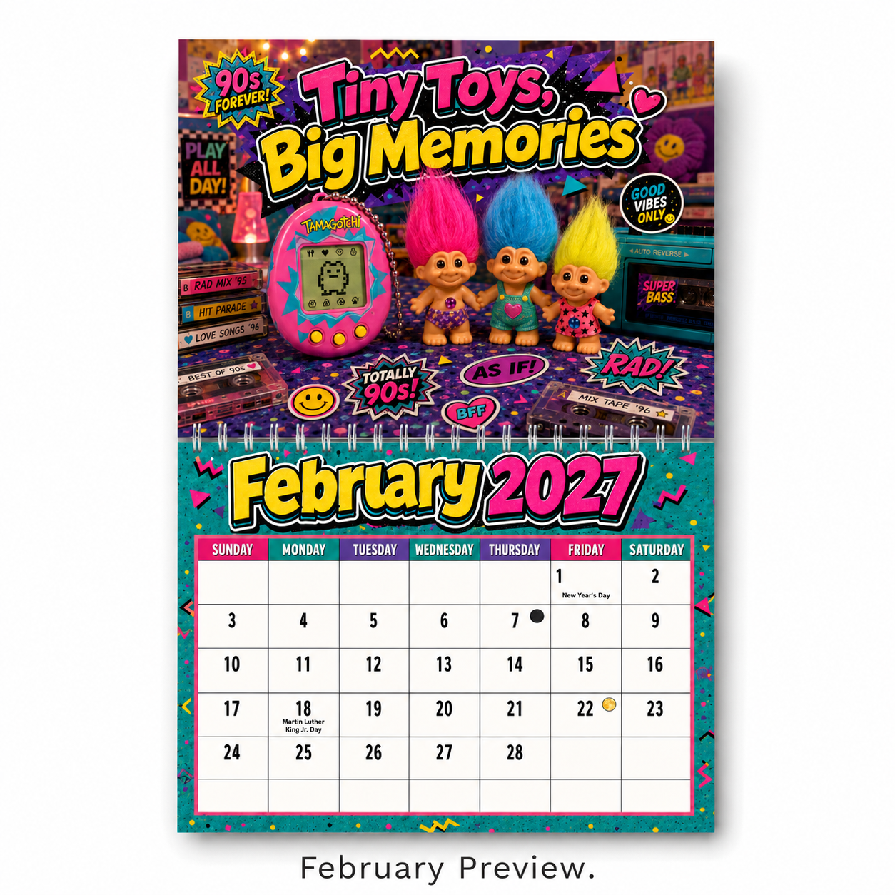 90s Nostalgic Toys Wall Calendar 2027