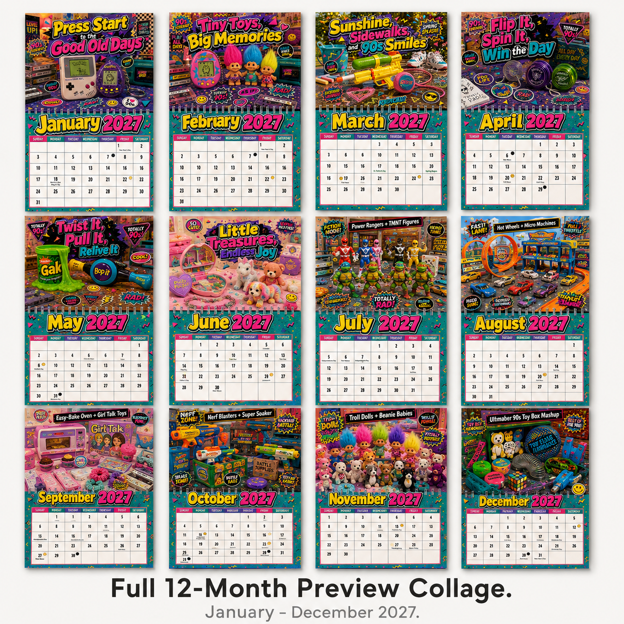 90s Nostalgic Toys Wall Calendar 2027