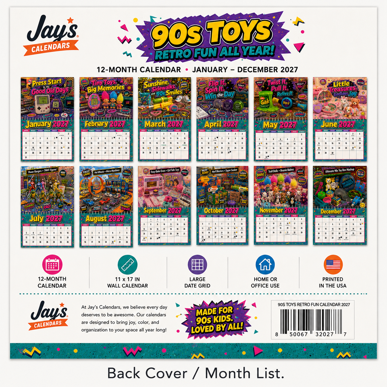 90s Nostalgic Toys Wall Calendar 2027