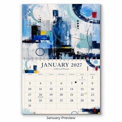 Gallery of Dreams Abstract Art Wall Calendar 2027 monthly artwork page preview — 2027 themed wall calendar by Jays Calendars