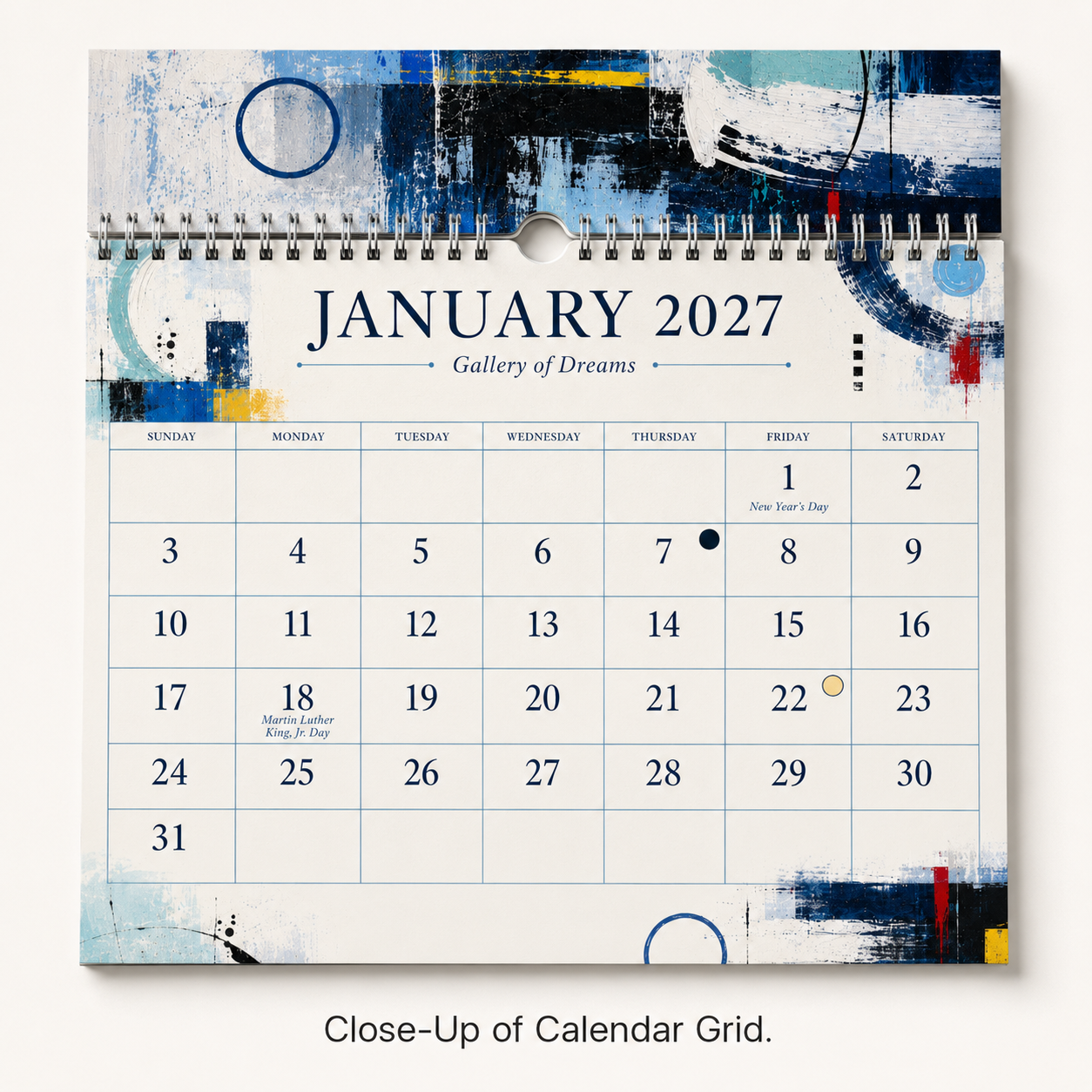 Gallery of Dreams Abstract Art Wall Calendar 2027 featured design detail — 2027 wall calendar interior artwork by Jays Calendars