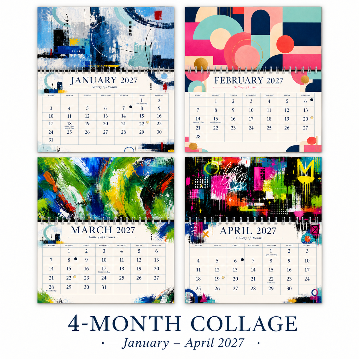 Gallery of Dreams Abstract Art Wall Calendar 2027 monthly artwork page preview — 2027 themed wall calendar by Jays Calendars