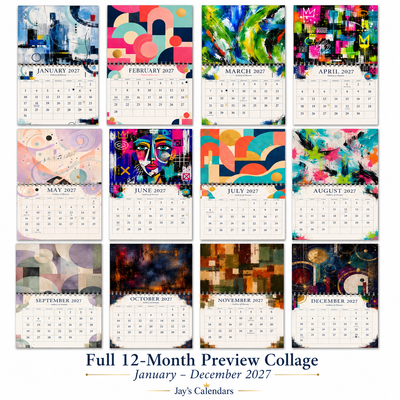 Gallery of Dreams Abstract Art Wall Calendar 2027 monthly artwork page preview — 2027 themed wall calendar by Jays Calendars
