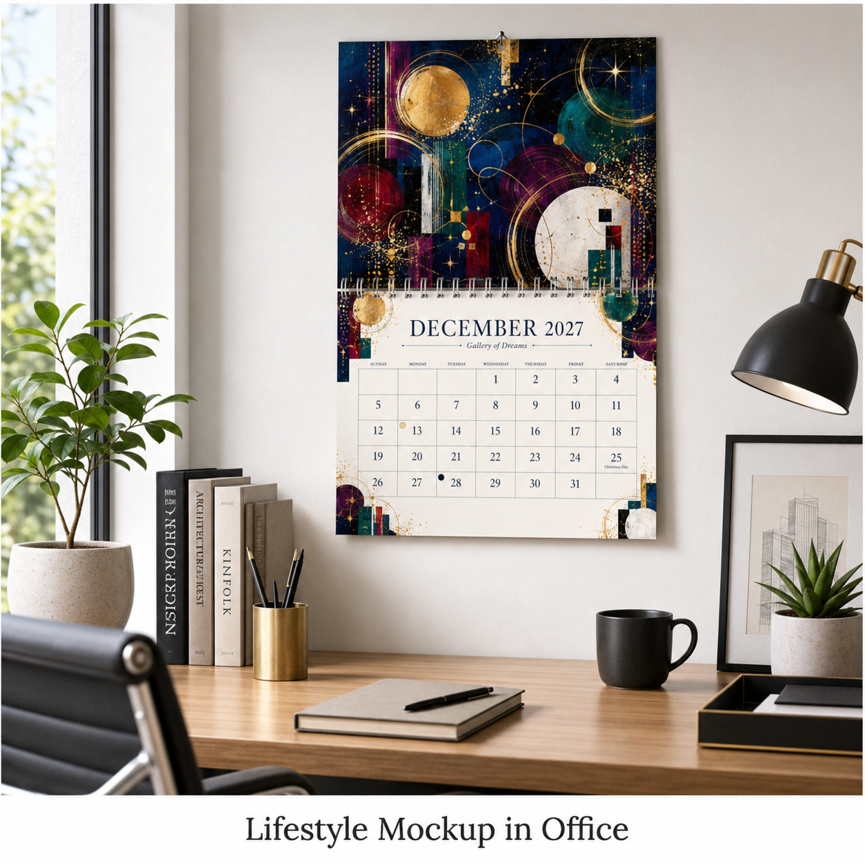 Gallery of Dreams Abstract Art Wall Calendar 2027 shown in home lifestyle setting — 2027 themed wall calendar by Jays Calendars