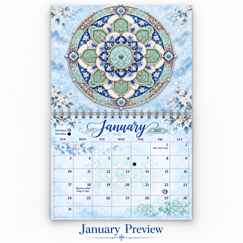 Mandala Majesty 2027 Wall Calendar — Jeweled Mandala Art | 11x17 Spiral-Bound
