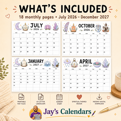 Spiritual Printable Calendar 2026-2027 | 18-Month Instant Digital Download