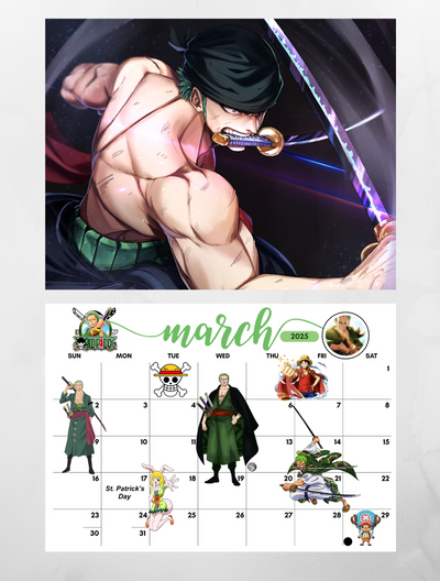 Roronoa Zoro, one of the most iconic characters from One Piece, is an essential addition to any anime-themed calendar business. As the fiercely loyal swordsman of the Straw Hat Pirates, Zoro is renowned for his incredible swordsmanship, unwavering determination, and dream of becoming the world's greatest swordsman. His unique character design and captivating backstory have made him a fan favorite among anime enthusiasts. Featuring Zoro collectibles and stunning artwork in your calendar will resonate