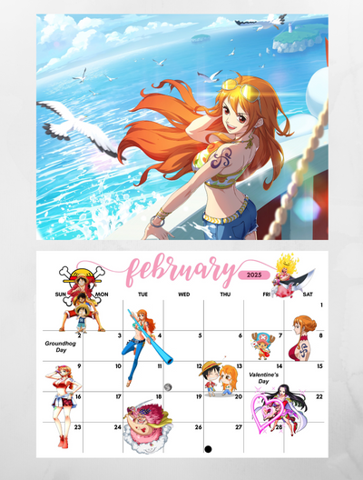 Nami, one of the most beloved characters from One Piece, is a fantastic feature for any anime-themed calendar business. Known as the skilled navigator of the Straw Hat Pirates, Nami is celebrated for her intelligence, cunning, and exceptional cartography skills, which play a crucial role in the crew's adventures. With her vibrant personality and stunning design, she has become a favorite among fans worldwide. Featuring Nami collectibles and artwork in your calendar will resonate with anime enthusiasts