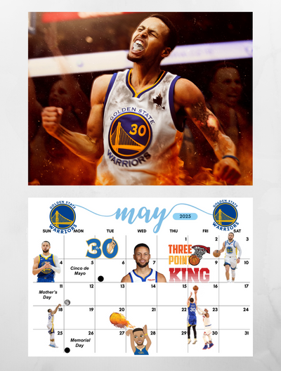 Steph Curry, widely regarded as the greatest shooter in NBA history, is a dynamic addition to any sports-themed calendar business. His revolutionary three-point shooting, ball-handling skills, and leadership have transformed the game and led the Golden State Warriors to multiple NBA championships. As a two-time MVP and global basketball icon, Curry's influence extends far beyond the court. Featuring Steph Curry memorabilia and NBA superstars in your calendar will attract a wide range of basketball fans.