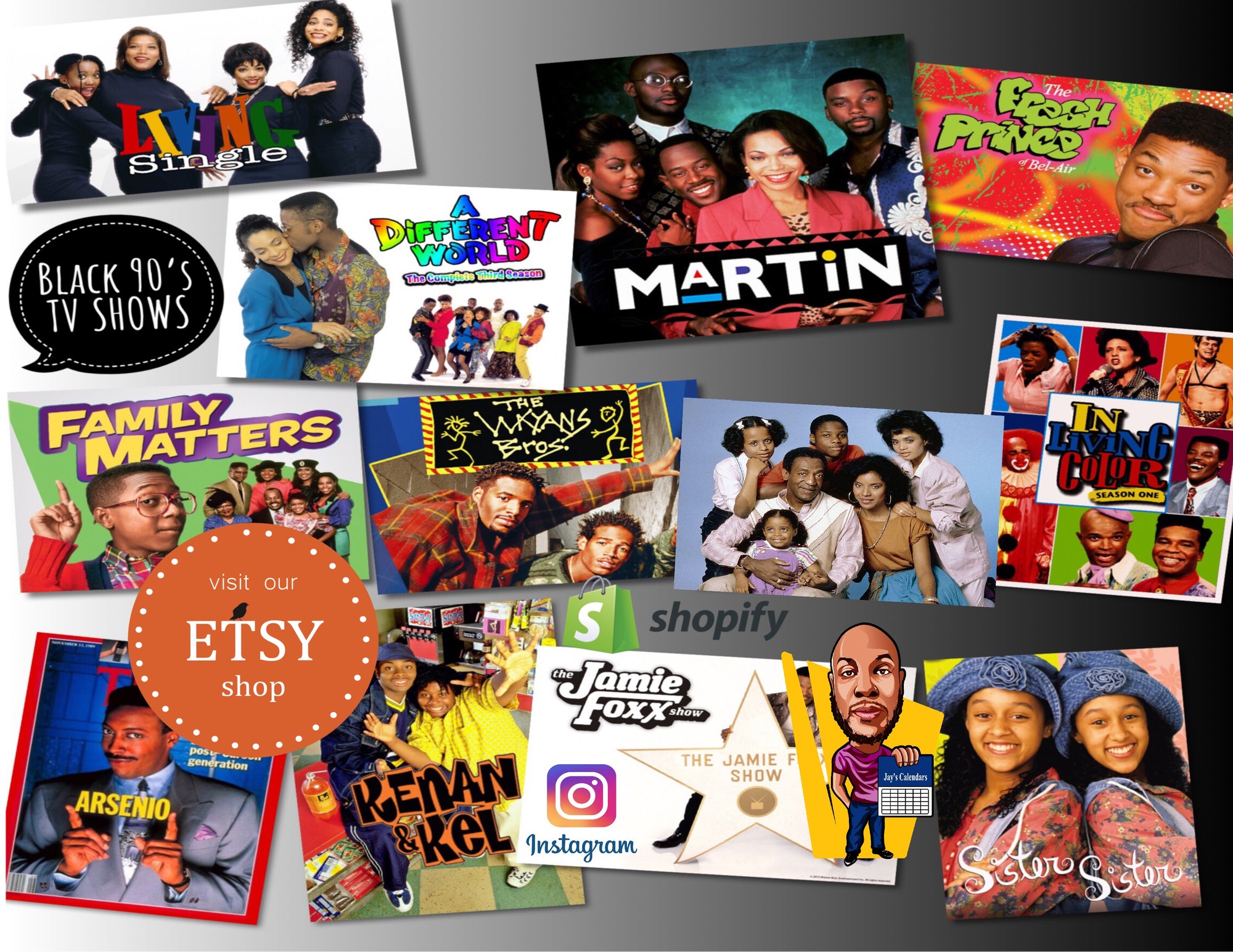 BLACK 90's TV SHOWS 2025 Wall Calendar - Jays Calendars black-90-s-tv-shows-2025-wall-calendar-jays-calendars